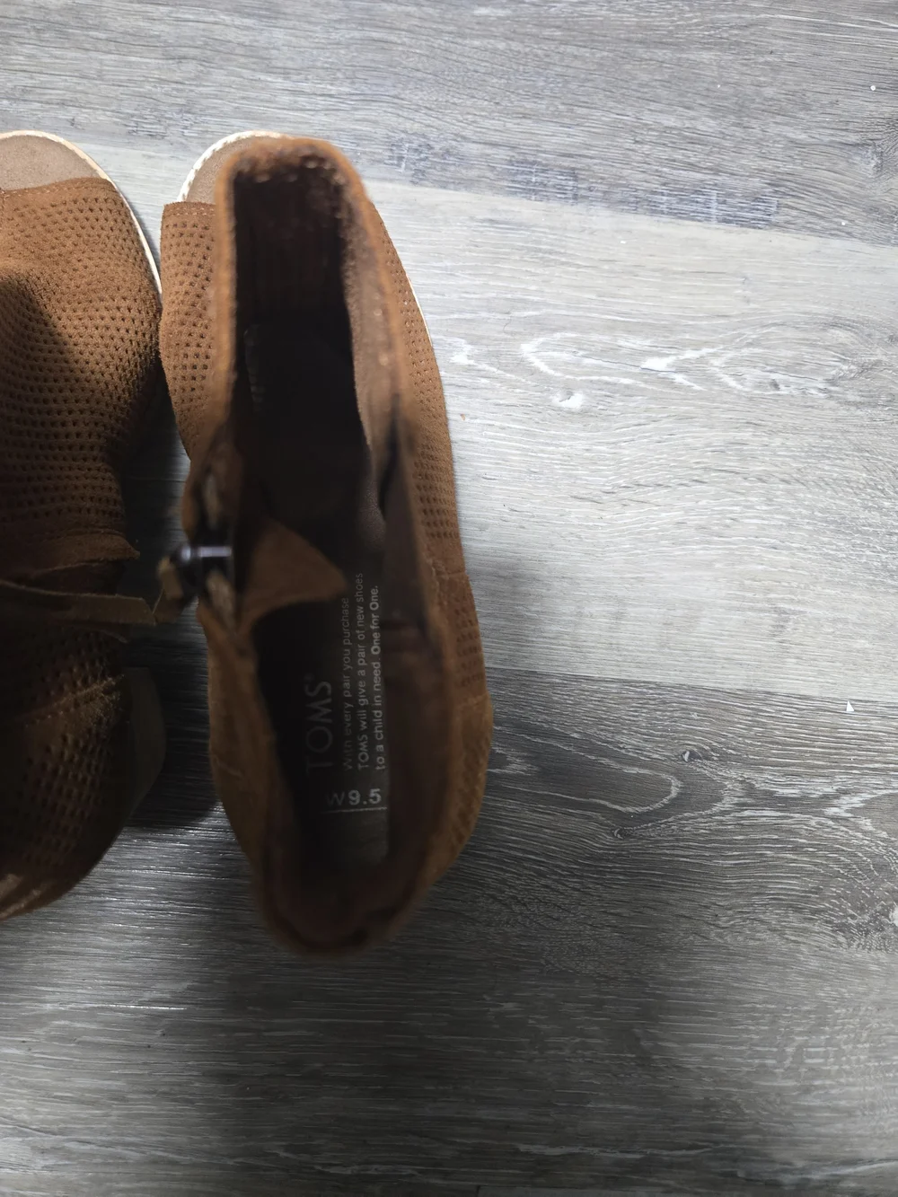 TOMS Majorca Peep Toe Block Heel Cinnamon Suede Booties W9.5 - Picture 3 of 5